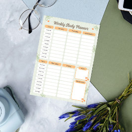 Grönt Cute Playful Doodle Weekly Study PLANNER Anteckningsblock