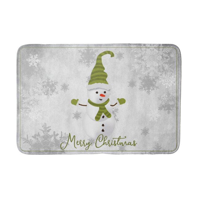 Grönt Cute Snögubbe Helgdag Bath Mat Badrumsmatta (Framsidan)