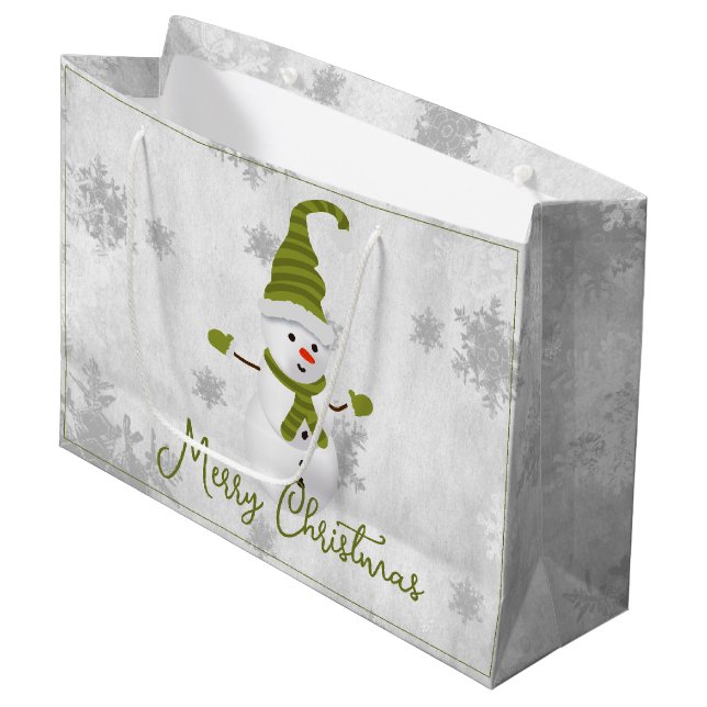 Grönt Cute Snögubbe Helgdag Gift Bag (Framsidan Vinklad)