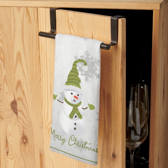 Grönt Cute Snögubbe Helgdag Kitchen Towel Kökshandduk (Thirds Fold)