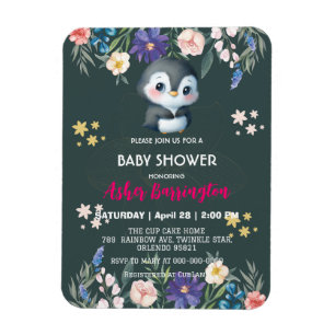 Grönt Cute Söt penguin-blommor, barn till babydusc Magnet