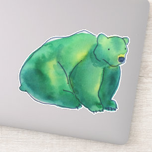 Grönt Cute Watercolor Bear Klistermärken