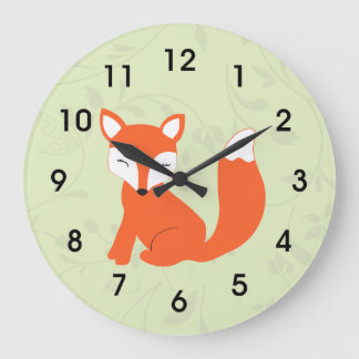 Grönt Cute Woodland Baby Fox Stor Klocka