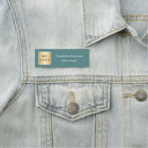 Grönt cyan business logotyp-medarbetare namnbricka