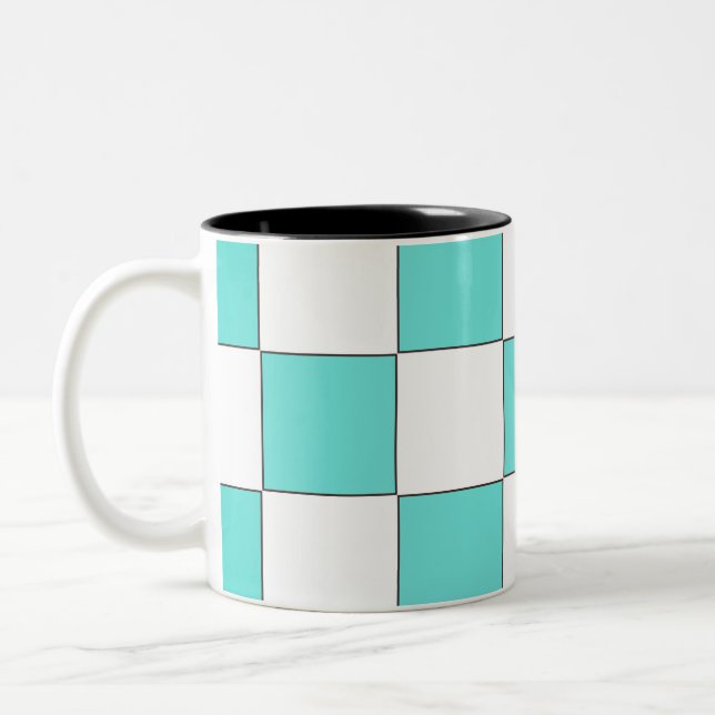 Grönt Cyan Chessboard Två-Tonad Mugg (Vänster)
