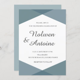 Grönt, cyan geometric elegant modern bröllop inbjudningar