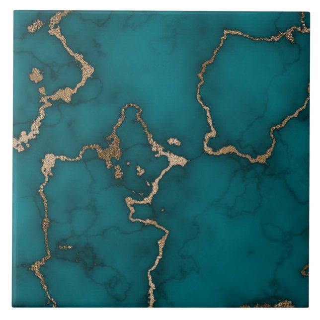 Grönt Cyan Guld Marble Abstrakt Kakelplatta (Framsidan)
