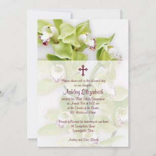 Grönt Cymbidium Orchid First Communion Call Inbjudningar