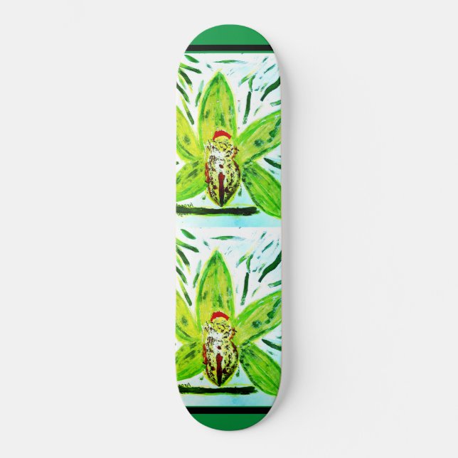 Grönt Cymbidium Orchid Mini Skateboard Bräda 18,5 Cm (Framsida)