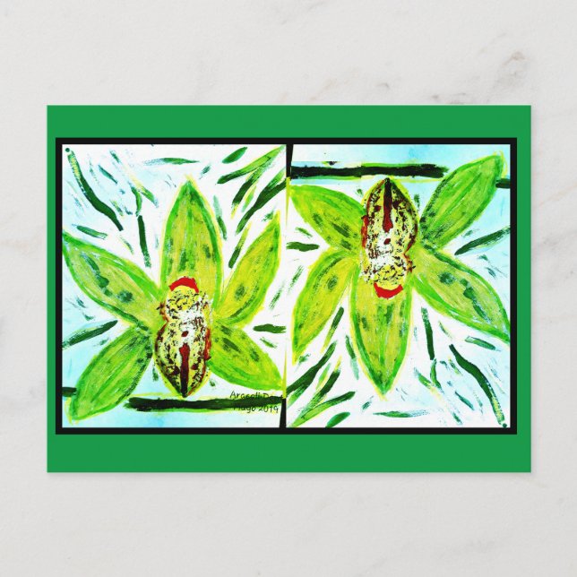 Grönt Cymbidium Orchids vykort (Framsida)