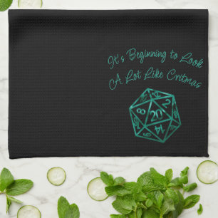 Grönt D20 Critmas Fantasy Tabletop Gamer Dice Kökshandduk