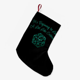 Grönt D20 Critmas Fantasy Tabletop Gamer Dice Liten Julstrumpa