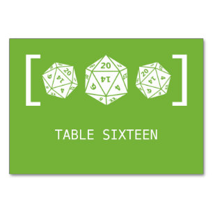 Grönt D20 Dice Gamer Bröllop Bord-kort Bordsnummer