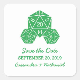 Grönt D20 Dice Save the Date Stickers Fyrkantigt Klistermärke