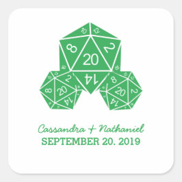 Grönt D20 Dice Wedding Stickers Fyrkantigt Klistermärke
