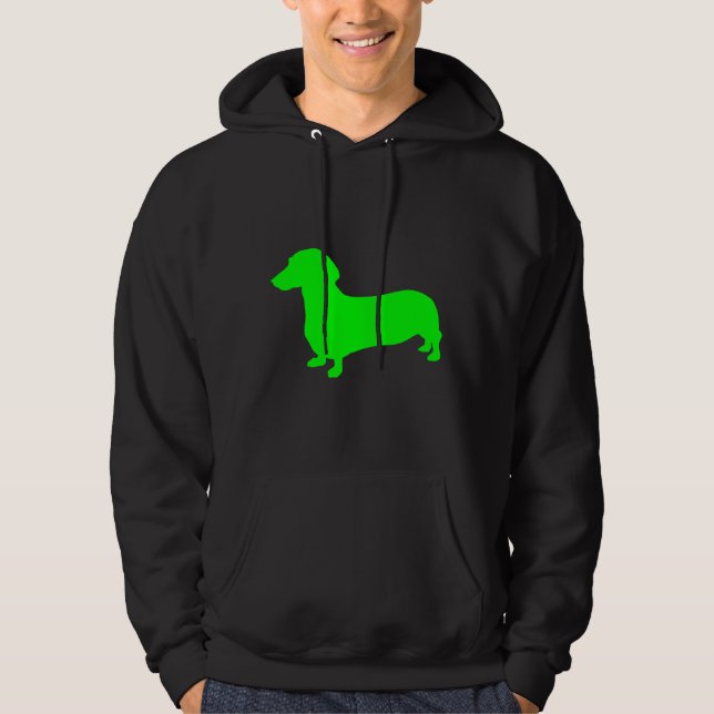 Grönt Dachshund Silhouette Hoodie (Framsida)
