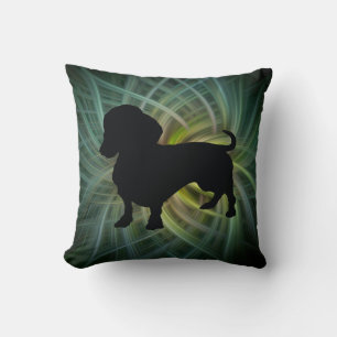 Grönt Dachshund Silhouette Pillow Two Sided Kudde