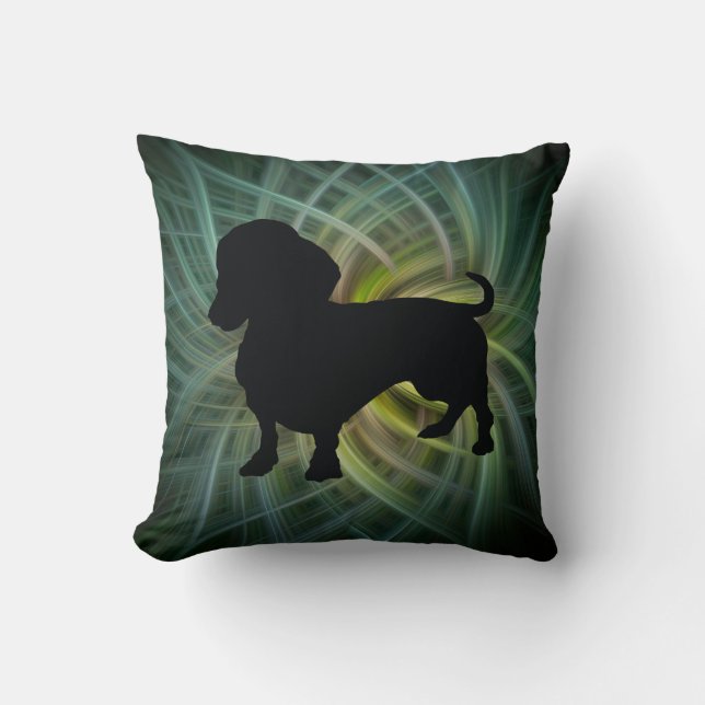 Grönt Dachshund Silhouette Pillow Two Sided Kudde (Framsida)
