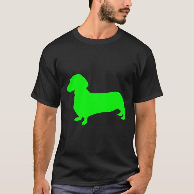 Grönt Dachshund Silhouette T Shirt (Framsida)