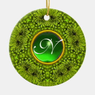 GRÖNT DAHLIA EMERALD MONOGRAM JULGRANSPRYDNAD KERAMIK