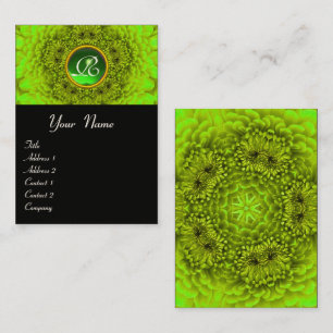 GRÖNT DAHLIA FLOWER PETALS EMERALD GEM MONOGRAM VISITKORT