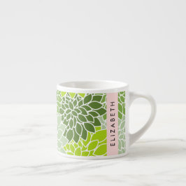 Grönt Dahlia Flowers, Blommönster, ditt namn Espressomugg