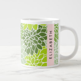 Grönt Dahlia Flowers, Blommönster, ditt namn Jumbo Mugg