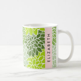 Grönt Dahlia Flowers, Blommönster, ditt namn Kaffemugg