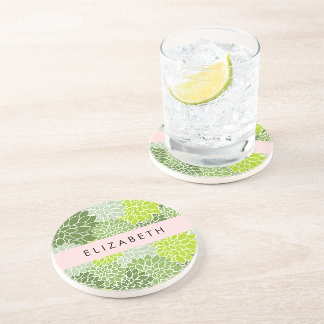 Grönt Dahlia Flowers, Blommönster, ditt namn Underlägg (Sidan)