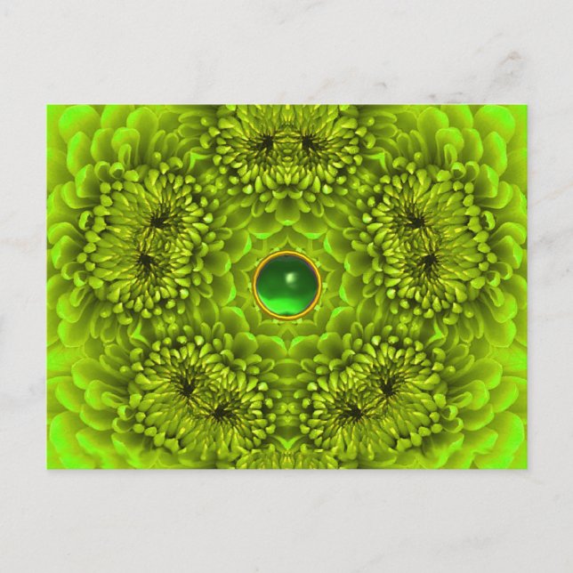 GRÖNT DAHLIA OCH EMERALD GEMSTONE Blommigt Vykort (Framsida)