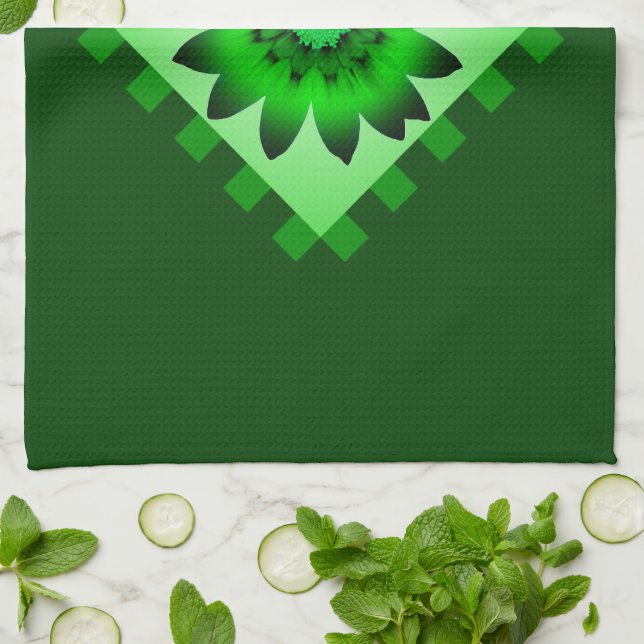 Grönt Daisy Flower Kitchen Towel Kökshandduk (Vikta)