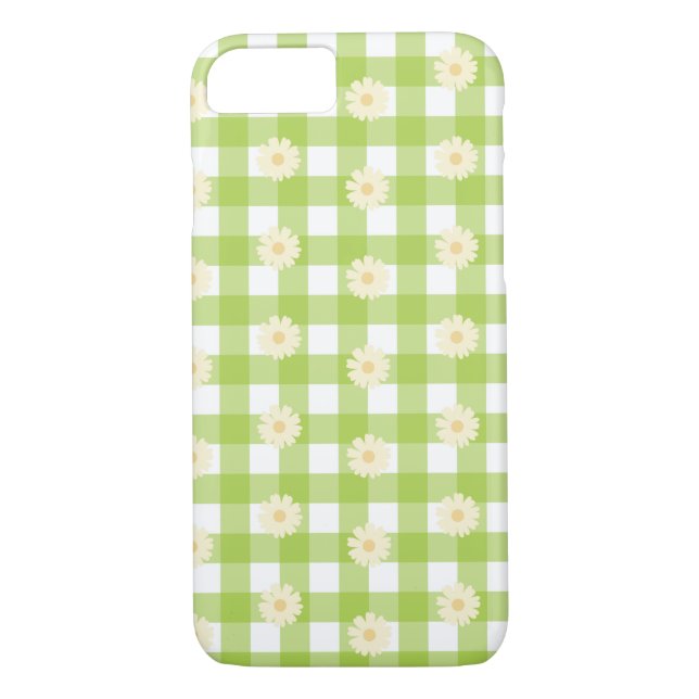 Grönt Daisy Gingham Mönster Case-Mate iPhone Skal (Baksida)