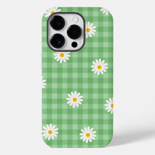 Grönt Daisy Play Gingham Check Flower Mönster