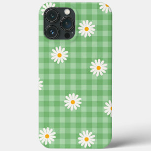 Grönt Daisy Play Gingham Check Flower Mönster