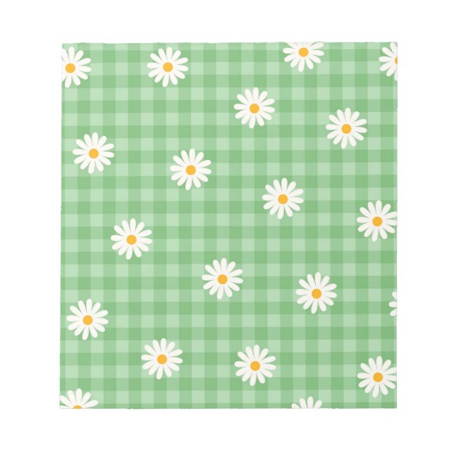 Grönt Daisy Play Gingham Check Flower Mönster Anteckningsblock (Framsida)