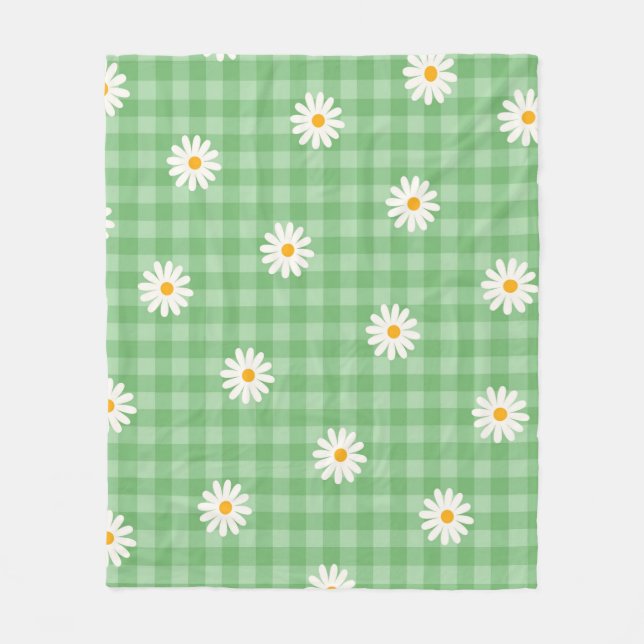 Grönt Daisy Play Gingham Check Flower Mönster Fleecefilt (Framsidan)