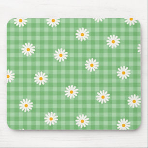 Grönt Daisy Play Gingham Check Flower Mönster Musmatta