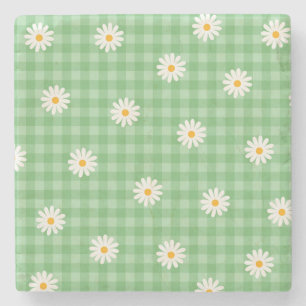 Grönt Daisy Play Gingham Check Flower Mönster Stenunderlägg