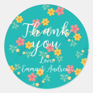 Grönt Daisy Vintage Bouquet Mönster Runt Klistermärke