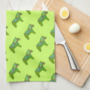 Grönt Dala Horse Towel Kökshandduk