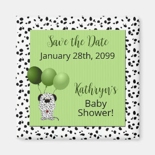 Grönt Dalmatian Baby Shower Spara datum Magnet