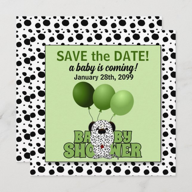 Grönt Dalmatien Kön Neutral Baby Shower Inbjudningar (Fram/baksida)