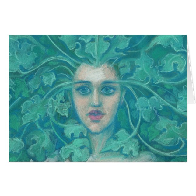 Grönt Dam/Forest Queen, fantasykonst Hälsningskort (Framsidan Horizontal)