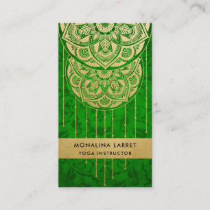 Grönt Damask Faux Gold Foil Mandala Mönster Visitkort