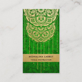 Grönt Damask Faux Gold Foil Mandala Mönster Visitkort
