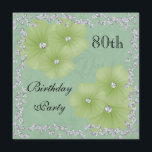 Grönt Damask & Flowers 80:e födelsedagen Inbjudningar<br><div class="desc">Elegantens personlig/personlig anpassningsbar 80 födelsedagsfest firande inbjudningar till kvinnor och flickor. På framsidan av denna glamorösa födelsedagsfest är inbjudan sex/sex söta snyggt, blommor av giftig grönt bilder med en enda halmskiva med en enda halmskiva i mitten av varje skiva som är tryckt på en vacker chic, blommigt av klassad grönt...</div>
