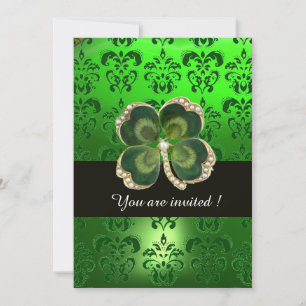 GRÖNT DAMASK,GULD SHAMROCK JEWEL MED VITA PEARLER INBJUDNINGAR