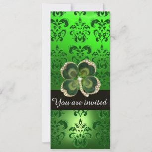 GRÖNT DAMASK,GULD SHAMROCK JEWEL MED VITA PEARLER INBJUDNINGAR