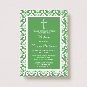Grönt Damask Kor-baptism eller julning Inbjudningar