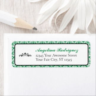 Grönt Damask Pattern Studenten Returadress Etikett